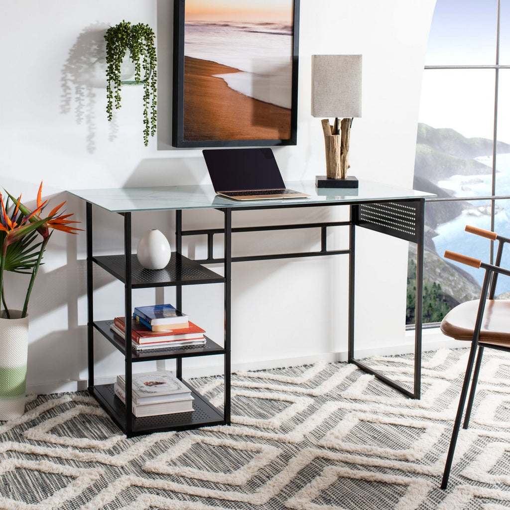 Metal desk with shop glass top