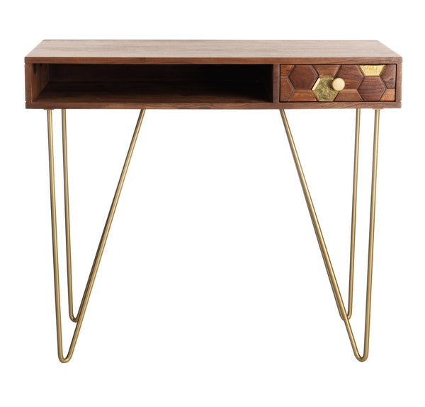 Safavieh Raveena Desk Natural Acaica/Walnut Tiles/Brass