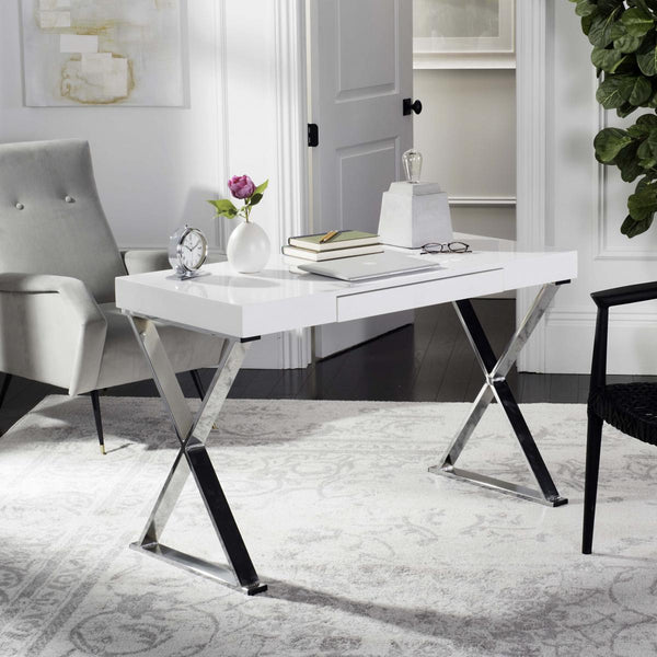 Safavieh Paley 47'' W One Drawer Lacquer & Chrome Desk lifestyle view