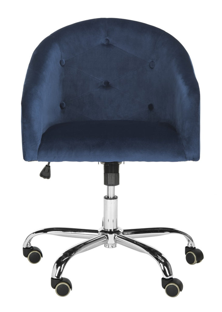 Safavieh Amy Tufted Linen Chrome Leg Swivel Office Chair in Grey and Navy Linen
