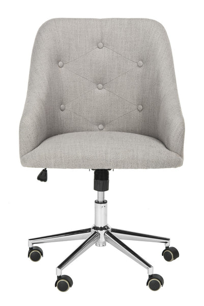 Safavieh Evelynn Tufted Linen Chrome Leg Swivel Office Chair Grey