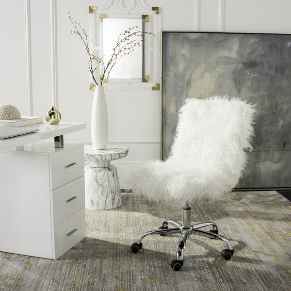 Safavieh Whitney Faux Sheepskin Chrome Leg Swivel Office Chair lifestyle view